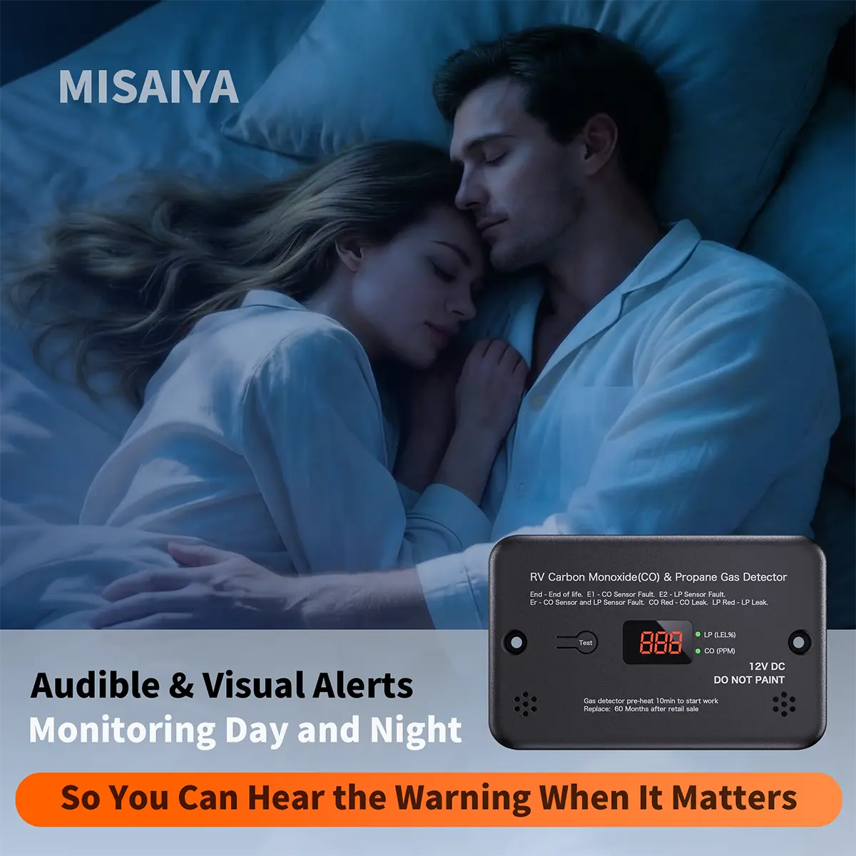 MISAIYA 2-in-1 RV Propane & Carbon Monoxide Detector, UL 2034/1484 Compliant 12V DC Gas Alarm with Real-Time Digital Display, Universal Surface Mount for Campers & Trailers